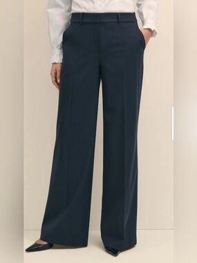 Brooks Brothers Navy Wide Leg Career Pants Size 8 Quiet Luxury Office Chic